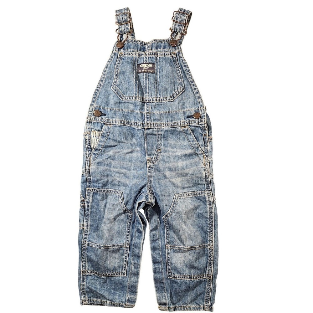 OshKoshVintage B'gosh Overalls Boys 24M Blue Denim Cargo Utility Adjustable